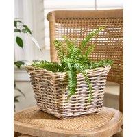 Dibor Traditional Small Wicker Square Lined Planter Basket in Grey