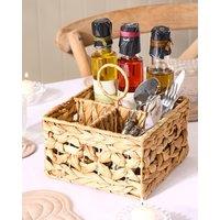 Dibor Traditional Style Water Hyacinth Indoor Storage Kitchen Cutlery Caddy Basket in Natural | Size: Medium