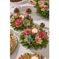 Dibor Set of 2 Floral Colourful Table Decoration Christmas Candle Holders Dia16cm | Size: Small