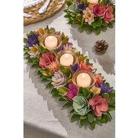 Dibor Traditional Floral Colourful Triple Table Decoration Candle Holder 38cm | Size: Medium