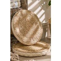 Dibor Vintage Style Manari Woven Round Floor Seat Pad Cushion Dia 40cm in Natural | Size: 40 cm x 40 cm