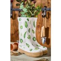 Dibor Large Leaves Indoor Outdoor Welly Boots Planter H29.5 x W24cm in White