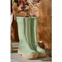 Dibor Sage Green Large Wellington Boot Planter Ceramic Indoor Outdoor Garden Flower Plant Pot (H) 29.5cm, (W)24cm