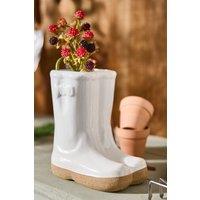 Dibor Small White Double Wellington Ceramic Indoor Outdoor Flower Pot Garden Planter Pot (H) 17cm, (W)15cm