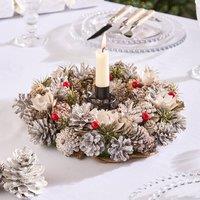 Dibor 30cm Red Berry Xmas Wreath Christmas Dining Table Centerpiece in White