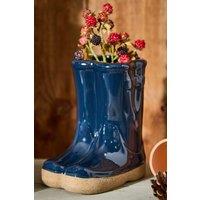 Dibor Midnight Blue Wellington Boot Ceramic Indoor Outdoor Flower Pot Garden Planter Pot (W) 15cm, (H) 17cm | Size: Small