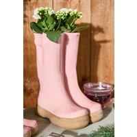 Dibor Pink Double Wellington Boots Large Ceramic Indoor Outdoor Flower Pot Garden Planter Pot (W) 24cm, (H) 29.5cm