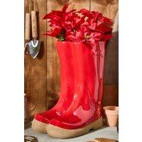 Dibor Red Green Wellington Large Ceramic Indoor Outdoor Flower Pot Garden Planter Pot (W) 24cm, (H) 29.5cm