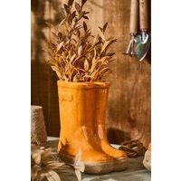Dibor Small Orange Double Wellington Boots Ceramic Indoor Outdoor Flower Pot Garden Planter Pot (H) 17cm, (W)15cm