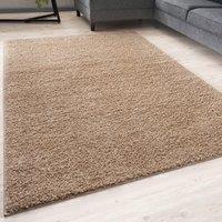 THE RUGS Beige Plain Soft High Pile Shaggy Rugs & Runners Living Room Bedroom | Size: 120 cm x 170 cm