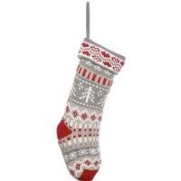 Dibor Set of 2 Grey Fair Isle Nostalgia Knit Xmas Decor Christmas Stockings | Size: 2 Pack