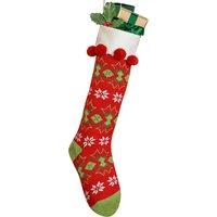 Dibor Set of 2 Knitted Red Fair Isle Pompom Xmas Decor Christmas Stockings | Size: 2 Pack