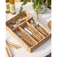 Dibor Traditional Lakelyn Water Hyacinth Kitchen Storage Cutlery Utensil Tray in Beige