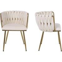 Hygrad Built to Survive Set of 2 Velvet Dining Chairs Luxury Gold Legs Padded Velvet Dining Office Chair in Cream