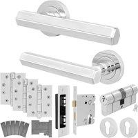 AFIT Chrome Fire Door Handle Euro Lock Double Cylinder Set Locks Hinges in Silver | Size: 150mm x 150mm