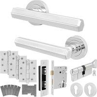 AFIT Chrome Fire Door Handle Euro Lock Thumbturn Cylinder Set Locks Hinges in Silver | Size: 150mm x 150mm