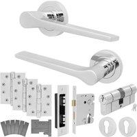 AFIT Chrome Fire Door Handle Euro Lock Double Cylinder Set Locks Hinges in Silver | Size: 150mm x 150mm