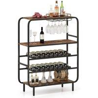 Gymax 5-Tier Metal Wine Rack 16 Bottle Floor Wine Shelf With Glass Holders in Brown