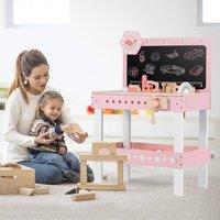 Gymax Play Tool Workbench Workshop Pretend With 75 PCS Tool & Parts Set in Pink