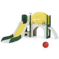 Gymax 9-in-1 Slide & Climber Set Indoor Playground With Crawling Tunnel in Yellow