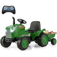Gymax 12V Ride On Tractor 2-in-1 Electric Toy Car Trailer-Grayish Green