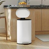 HOMCOM Slim Rectangular Pedal Bin with Soft-Close Lid, 30L Kitchen Bin in Cream