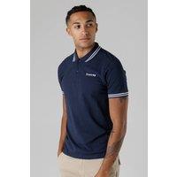 Firetrap Men's Regular Fit Cotton Button Polo Shirt with Stripe Detail in Navy | Size: XL