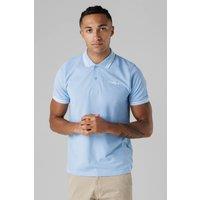 Firetrap Men's Regular Fit Cotton Button Polo Shirt with Stripe Detail in Mid Blue | Size: Large
