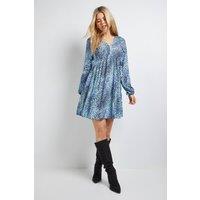 Dorothy Perkins Women's V Neck Smock Blouson Sleeve Printed Mini Dress in Purple | Size: 10