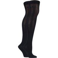 ELLE Women's 2 Pair Plain Bamboo Over The Knee Socks in Black | Size: 4-8