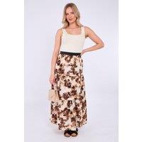 Love Sunshine Women's Brown Roses Print Tiered Maxi Skirt | Size: 12