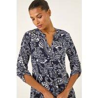 Roman Women's Abstract Print Buttoned Tunic Top in Navy | Size: 16
