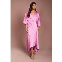 Coast Women's Satin Back Crepe Ruffle Wrap Midi Dress in Pink | Size: 12