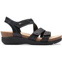 Clarks Women's Calenne Clara Black Combination Wedge Sandals | Size: 5.5-Standard Fit