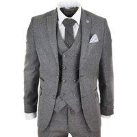 TruClothing Men's 3 Piece Suit Double Breasted Tweed in Grey | Size: 44R
