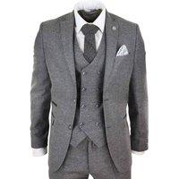 TruClothing Men's 3 Piece Suit Double Breasted Tweed in Grey | Size: 46R