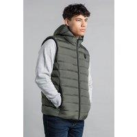 Tokyo Laundry Men's Padded Hooded Gilet with Full Zip in Khaki | Size: Large