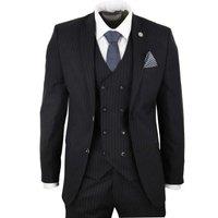 Infinity Leather Men's 3 Piece Pinstripe Retro Suit in True Black | Size: 52R