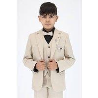 SIRRI Men's Slim Fit Textured 6 Piece Communion Suit with Shirt in Beige | Size: 15 Years