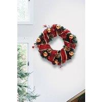 Ribbon Glowing Flower Wreath Hanging Christmas Decoration in Red