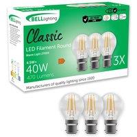 BELL Lighting B22 Dimmable LED Filament Golf Ball Bulb Warm White 4.5W 470lm | Size: Pack of 3