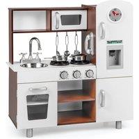 Costway Toddler Kitchen Playset Wooden Pretend Play Kitchen with Realistic Lights & Sounds in Brown