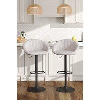 Living and Home 2pcs Chic Linen Swivel Breakfast Bar Stools Adjustable Height with Shell Shaped Backrest in Beige