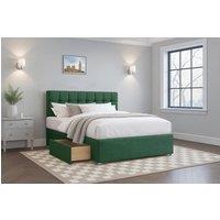 Comfi Beds Plush Divan Bed with Mattress, 26" Cube Headboard, 2 Storage Drawers in Emerald | Size: Single