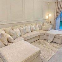 Home & Love Venice Bishop U Shape Cinema Sofa Scatterback Corner Sofa - Pearl in Cream