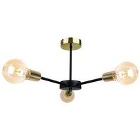 Netlighting Sun Multi Arm Semi Flush Ceiling Light Black Gold 40cm 3x E27