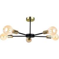 Netlighting Sun Multi Arm Semi Flush Ceiling Light Black Gold 48cm 5x E27