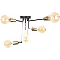 Netlighting Nixon Multi Arm Semi Flush Ceiling Light Black Gold 50cm 5x E27