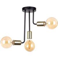 Netlighting Megan Multi Arm Semi Flush Ceiling Light Black Gold 25cm 3x E27