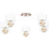 Netlighting Casa Multi Arm Semi Flush Ceiling Light White Wood 70cm 5x E27